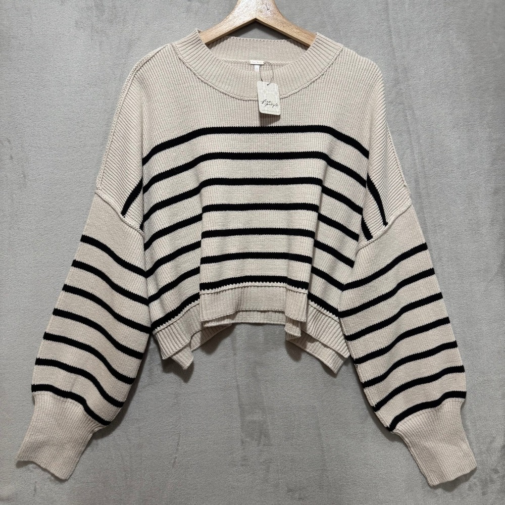 Free People Womens Pearl Combo Striped Oversized Pullover Sweater XL